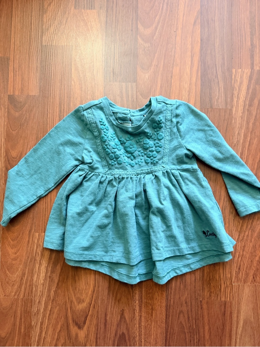 Lucky Brand Teal Girls Long-Sleeve Peplum Top with Floral Applique